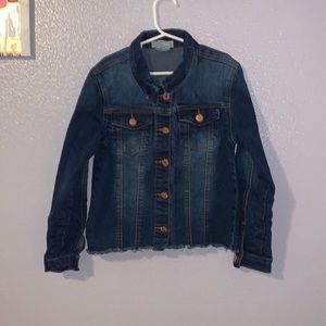 Soho Blue size girls 14 Jean Jacket fringed bottom button Down